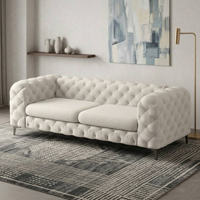 Causeuse / canapé Chesterfield en polyester capitonné Willa avec pieds en métal noir Willa