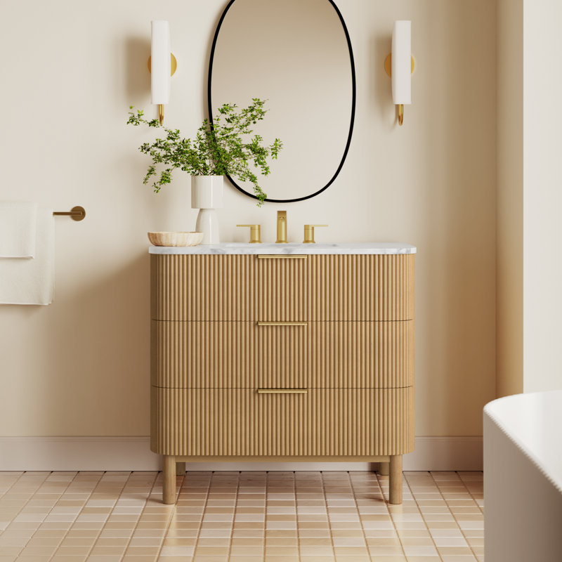 Nova 36" Marble Top Single Sink Vanity, Reeded Birch