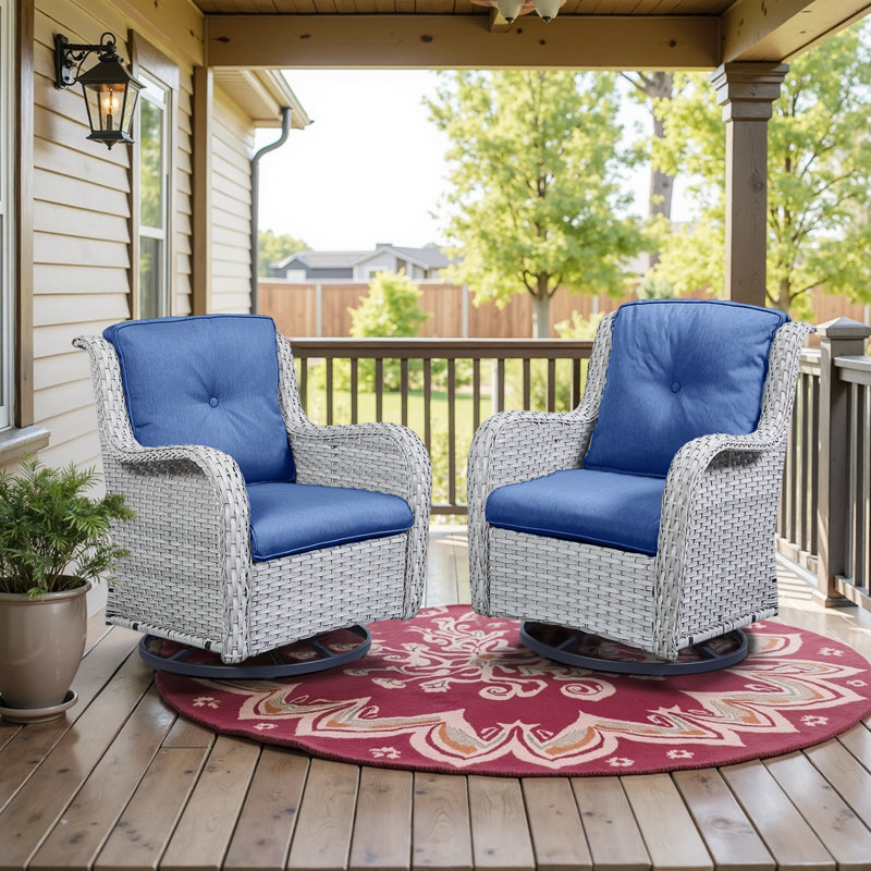 Bonia Swivel Patio Rocking Chair with Cushions, Navy Blue
