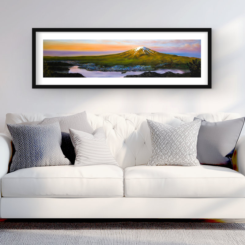 Paysage, mont Fuji, arbres, paysages, impression encadrée, H 16 po x l 48 po, Noir