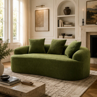 Compression Loveseat Sofa, Curved Modern Styles Sofa for Small Spaces & Apartments, 30D Chenille No-Assembly,3 Throw Pillows