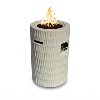Qeven Modern 26" Cylindrical Propane Fire Pit with 40,000 BTU Concrete Build and Hidden Tank Storage
