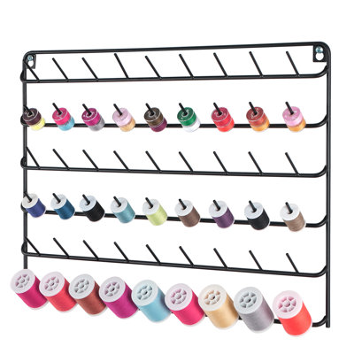 54 Spool Iron Thread Rack Wall Mounted Black Sewing Thread Organizer For Craft Room Sewing Supplies Storage