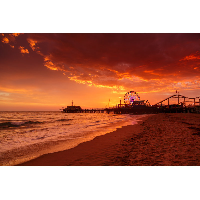Santa Monica Pier At Sunset by Logoboom - Wrapped Canvas Print, 81cm H x 122cm W x 3.8cm D