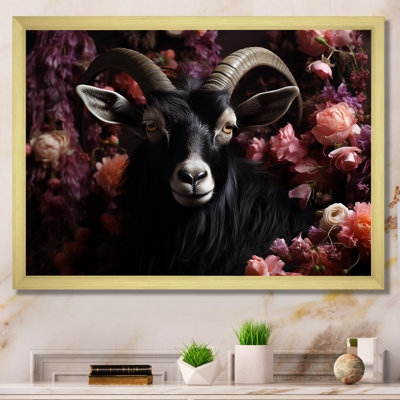 Portrait de chèvre noir et rose - art mural animal de chèvre