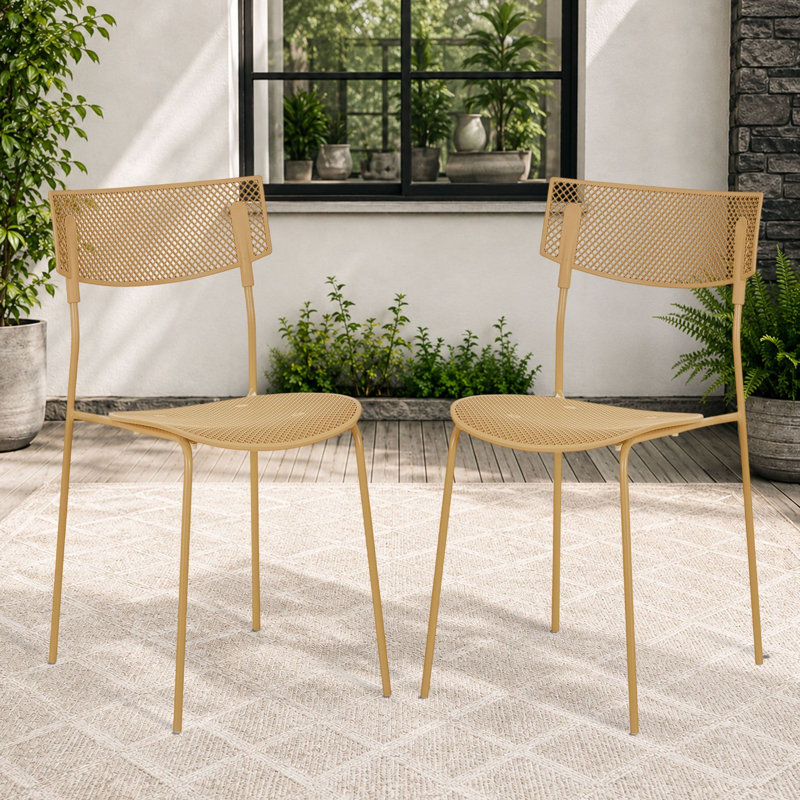 Fauteuil d'appoint moderne en maille avec dossier incurvé et design léger pour salle à manger, bureau et salon - Paquet de 2, jaune