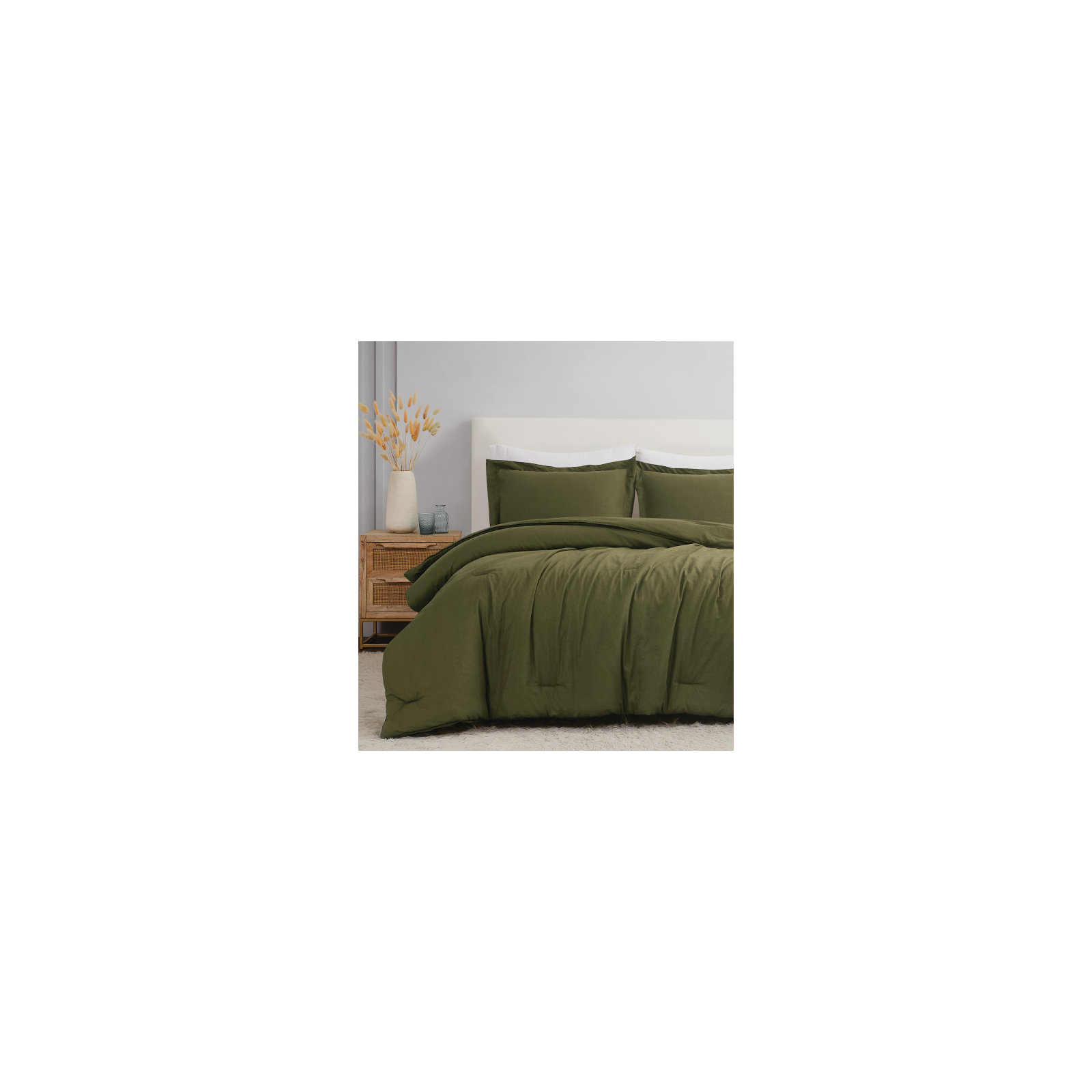 Nena Linen Bedding Set, Olive Green, Queen Comforter + 2 Standard Shams