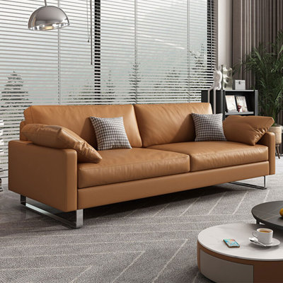 Causeuse coussin orange en cuir véritable