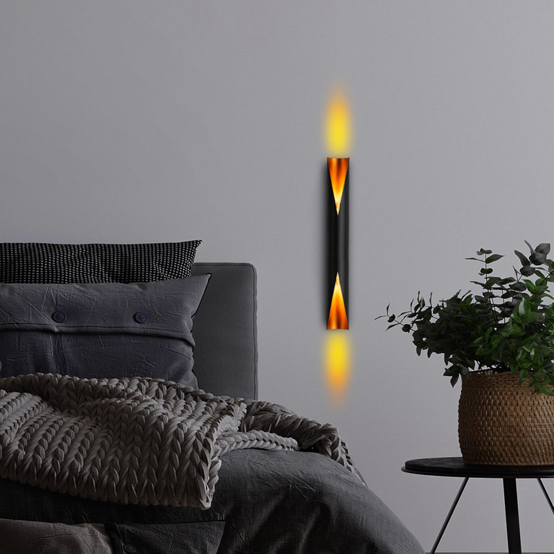 Modern Black Wall Lamp, Metal Body, 3.1 x 23.2 x 4.7 inches | Base Plate: 3.1 x 7.9 x 1.2 inches | 2 x E14 Socket (Max 40W) | Stylish IP20 Rated Design for Living Room, Bedroom, or Office | Bulb Not Included