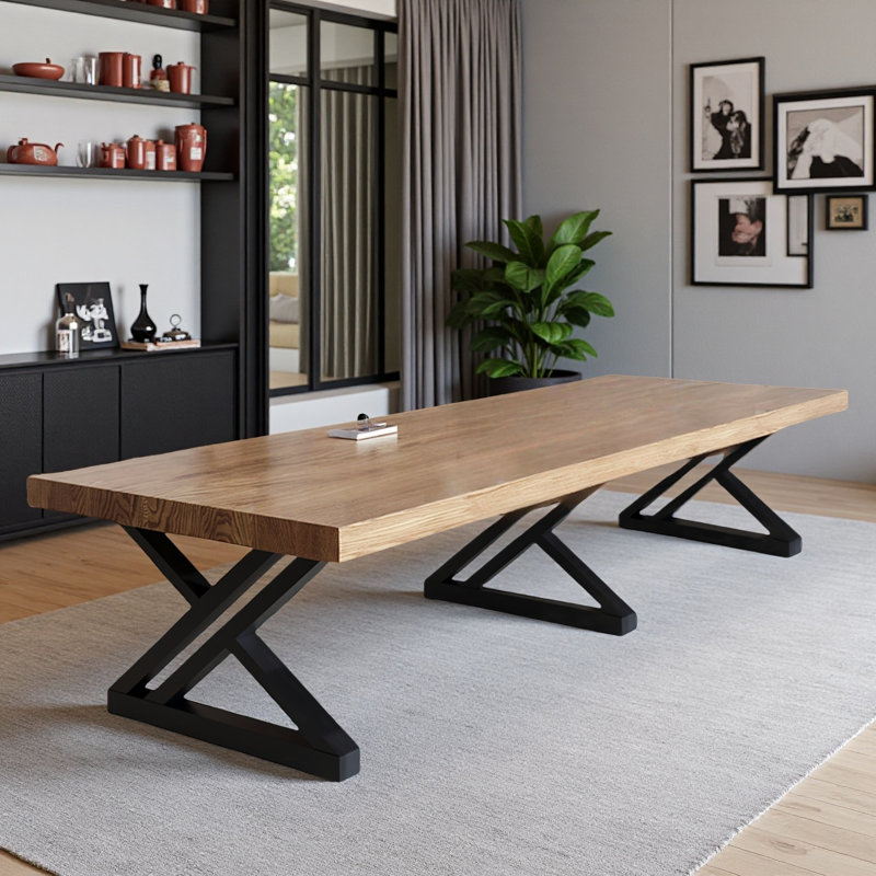 Banquet-style solid wood rectangular dining table, 29.53"H x 118.11"L x 47.24"W