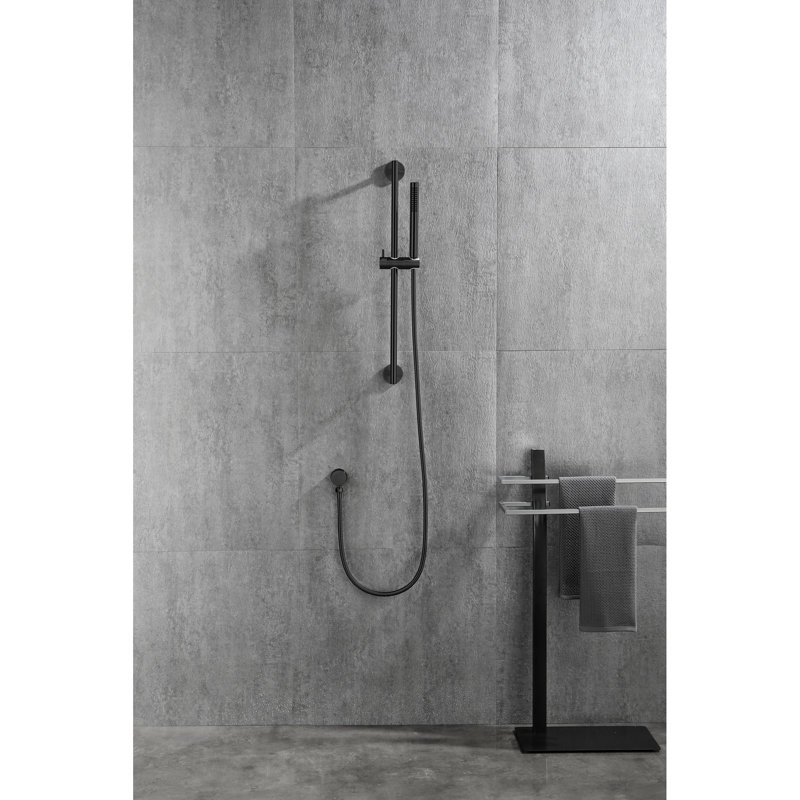 59-inch Hose Shower With 28-inch Slide Bar - Adjustable Height Head Nozzles Stainless Steel Matte Black Design Handheld Adjustable, Look