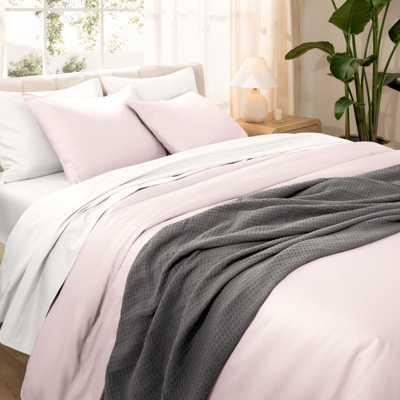 400 Thread Count Organic Cotton Sateen Duvet Cover Set, King Duvet Cover + 2 King Shams, Dusty Pink