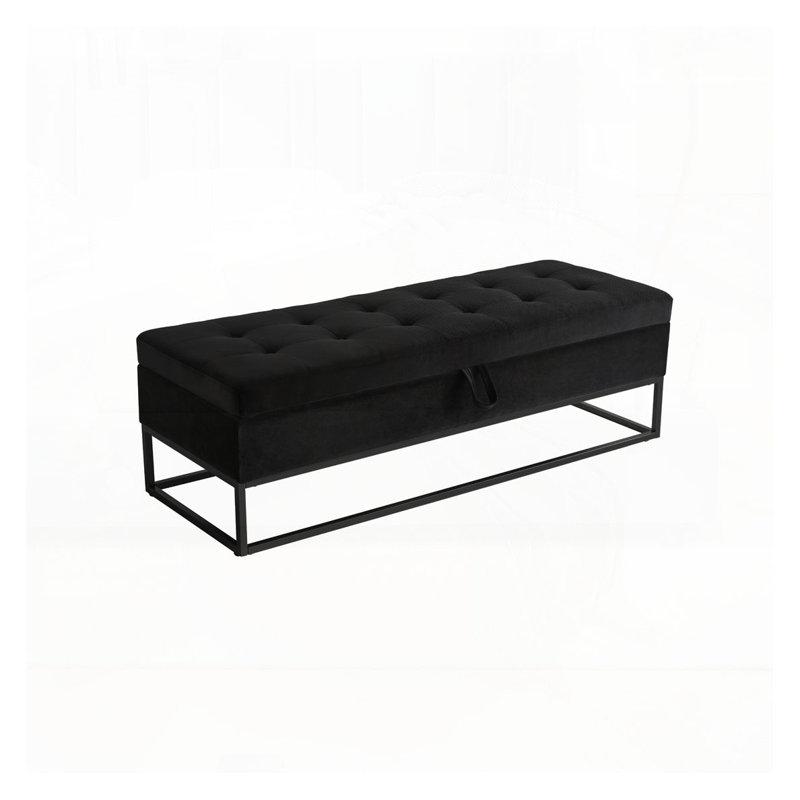 58.6"Upholstered Tufted Bed Bench with Storage, Black