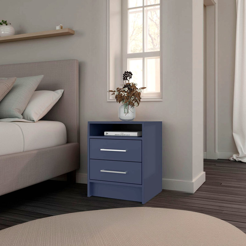 Table de chevet H 19,9 po, 2 tiroirs, 1 tablette, bleu Alby - Chambre