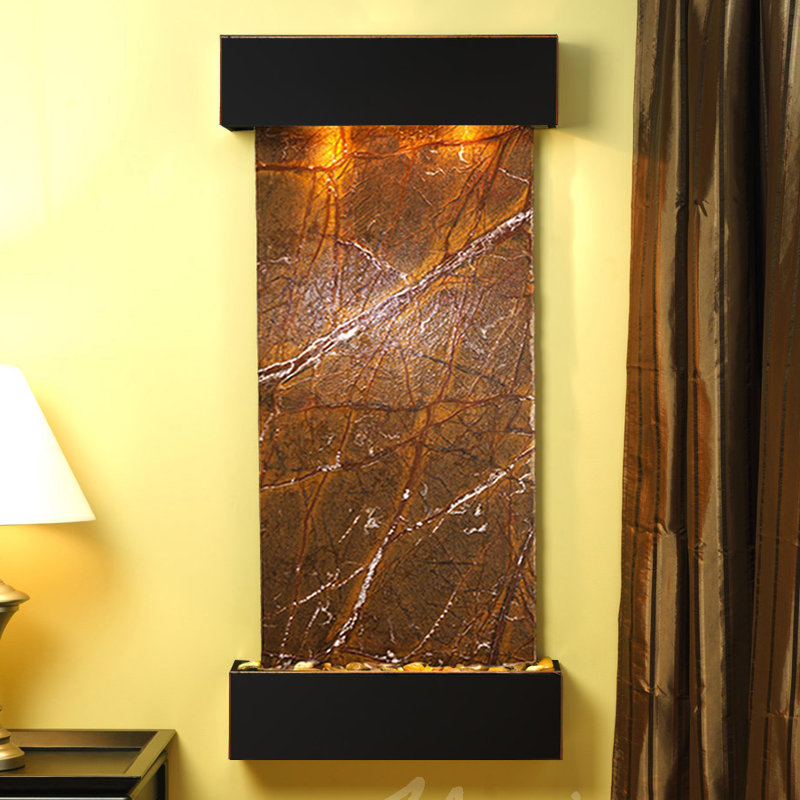 Cascade Springs Natural Stone Fountain with Light, Blackened Copper, Rainforest Brown Marble