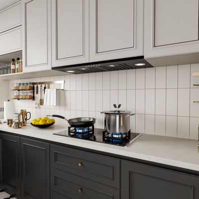30 inch 900 CFM Convertible Insert Range Hood 4 Speed Quiet Black Stainless Steel Panel Push Button Control with LED Lights