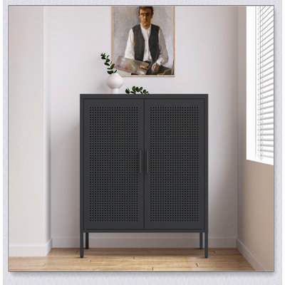 Metal Storage Cabinet with 2 Doors and 2 Adjustable Shelves, Steel Storage Cabinet