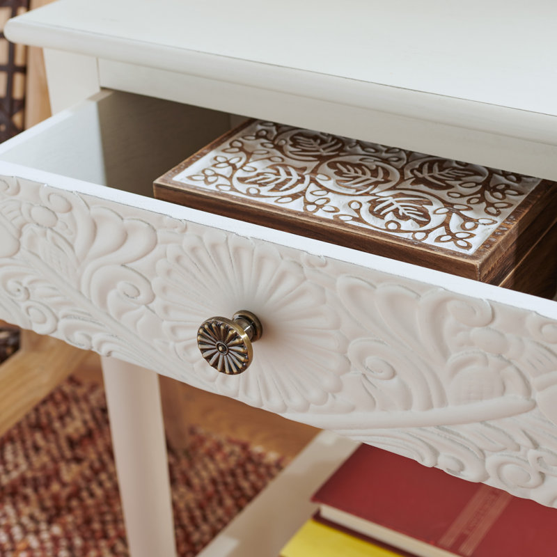 Table de bout avec rangement Peters, Blanc vieilli