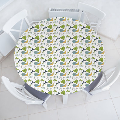Ebern Designs Nature Art Fitted Round Tablecloth Diameter White and Multicolor
