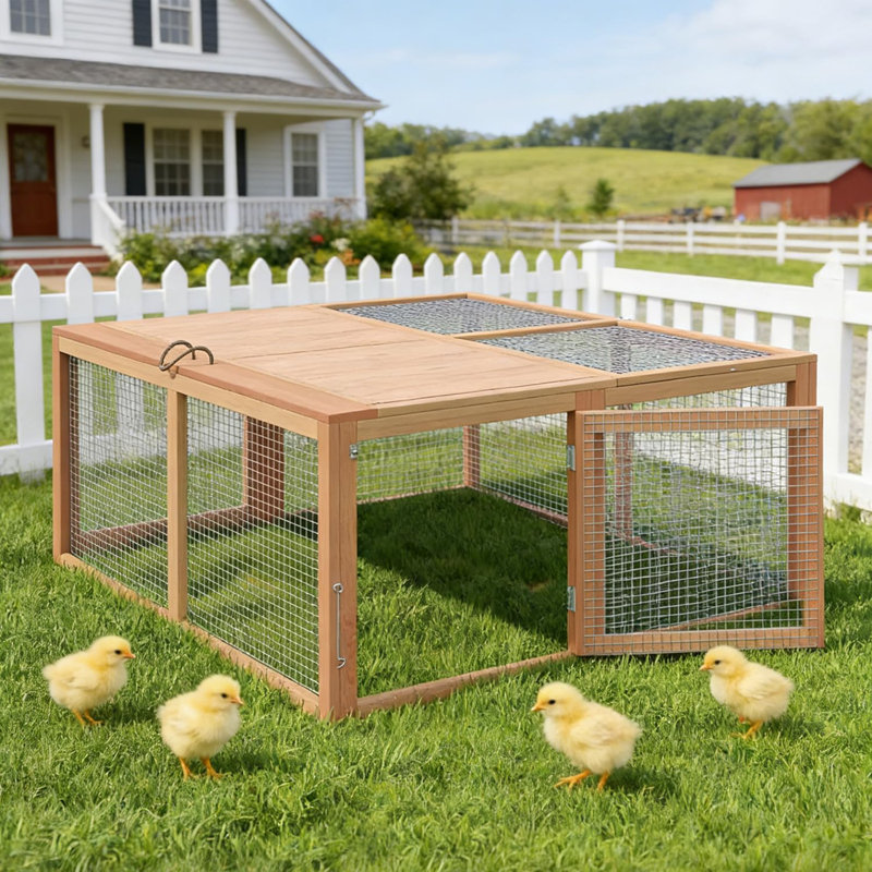 Cage à poulailler 45 po en bois naturel pliable en bois naturel avec portes extérieures et aérées, Bois naturel