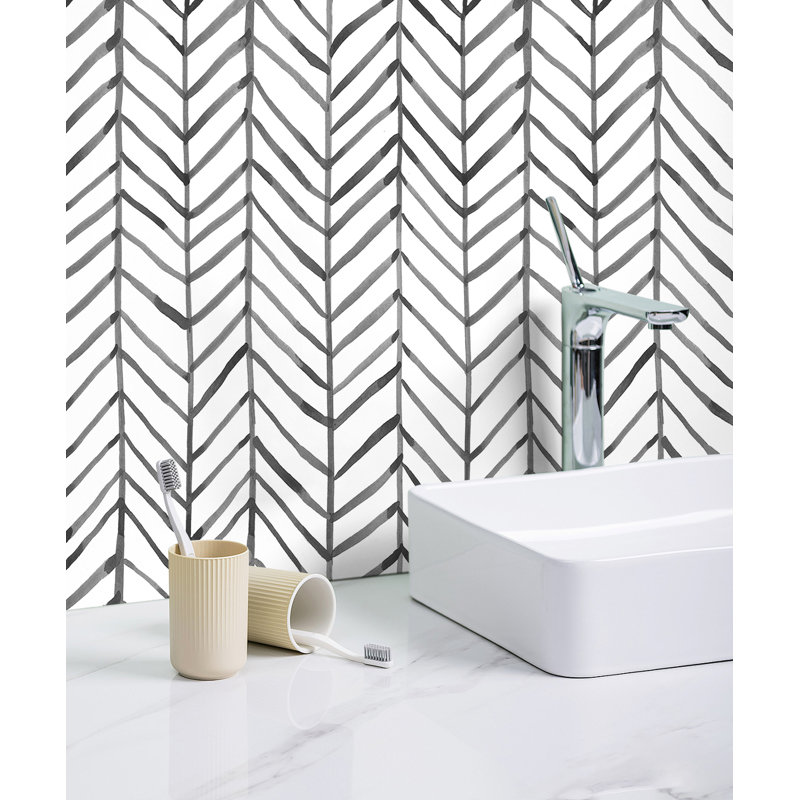  96020-1 Papier peint à rayures auto-adhésif à motif de chevrons noir et blanc 96020-1