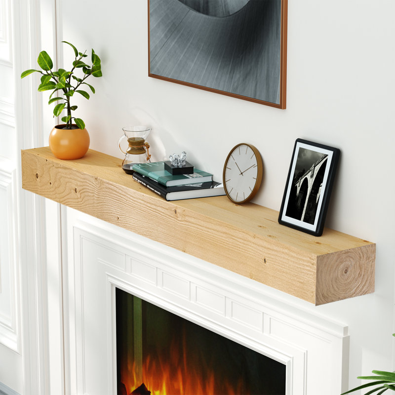 Manteau de cheminée, tablettes de foyer flottantes en bois, Marron clair, L 60 po x l 8 po x H 5 po