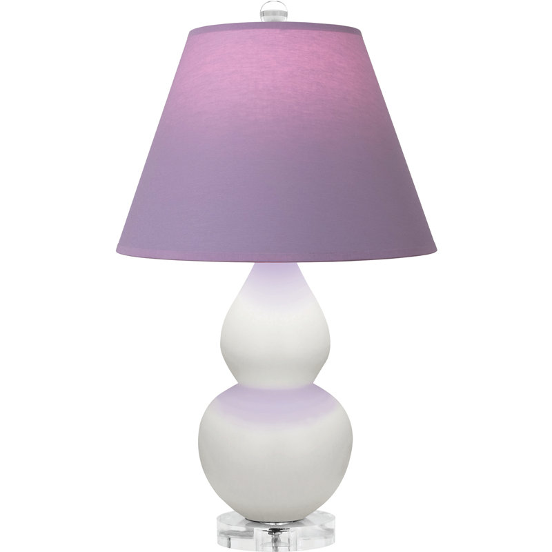 Petite lampe d'appoint à double gourde - frêne, lucite - avec abat-jour doublé, Blanc cassé, H 22 po x l 6 po x P 15 po
