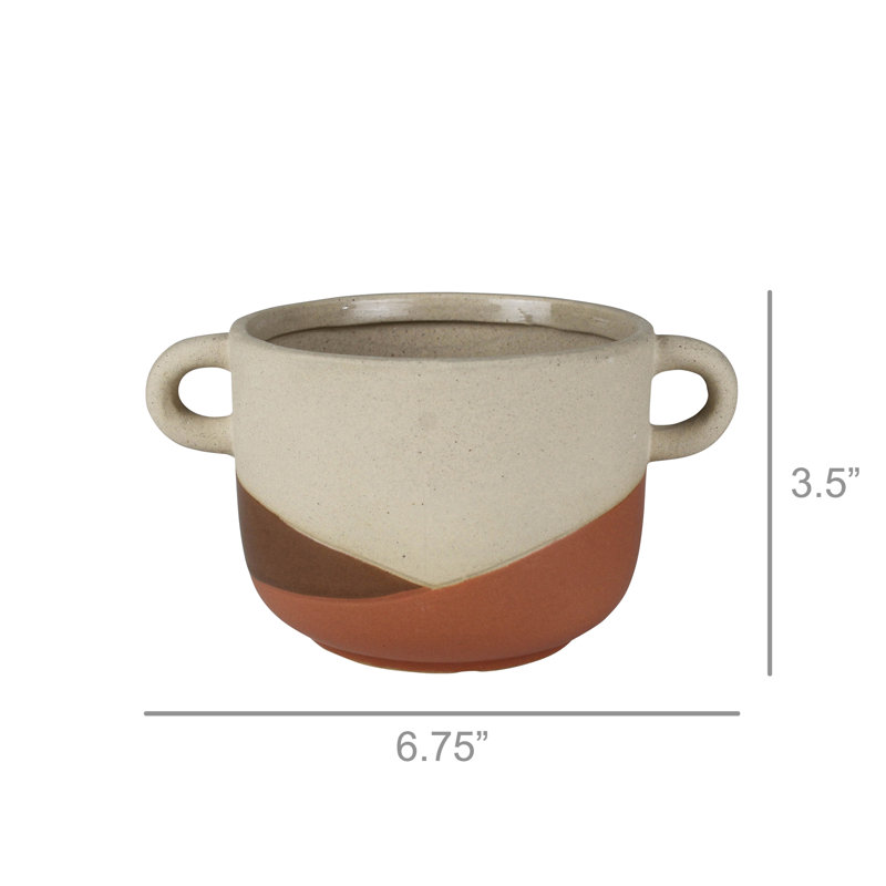 Cache-pot en céramique avec poignées Lorice, H 3,5 po x l 6,75 po x P 4,75 po
