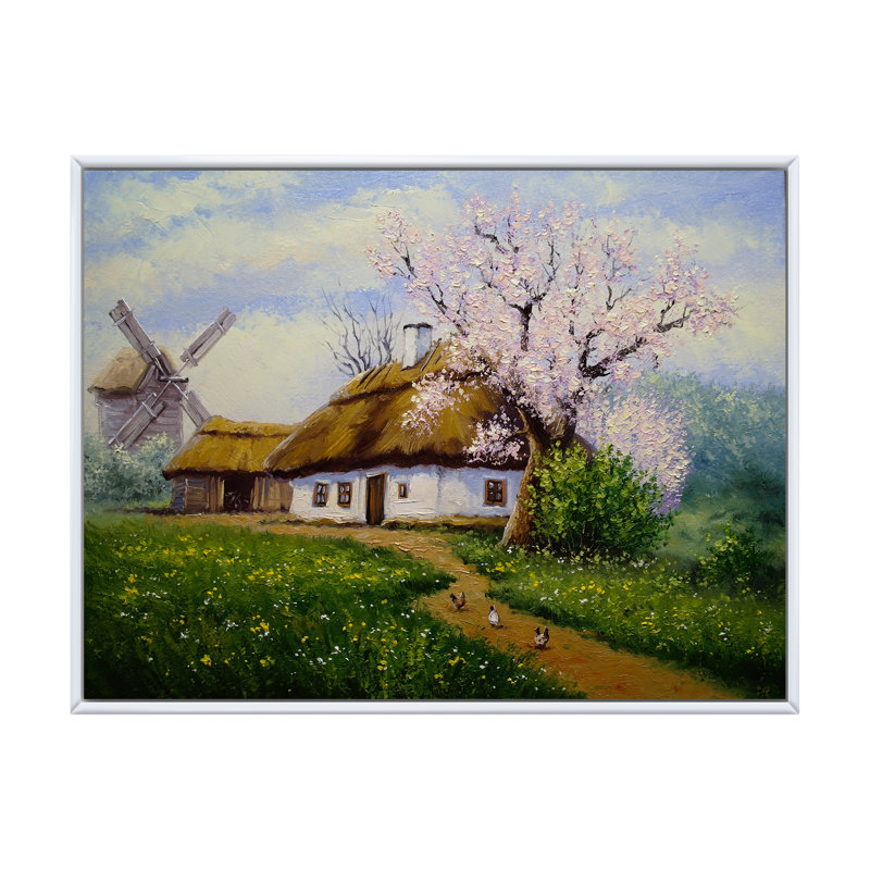 «Old Country Village», reproduction d'art sur toile, H 8 po x l 12 po x P 1 po, Cadre flottant blanc