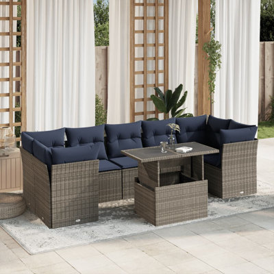 Ensemble de canapé de jardin 8 pièces avec coussins d'extérieur en rotin de polyester gris de style contemporain