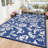 Waterproof Outdoor Rug 8x10 for Patio, Foldable Reversible Modern Area Rug, Large Plastic Straw Mat for Camping, RV, Porch, Backyard, Deck, Picnic, Beach, Blue & White-2045556073