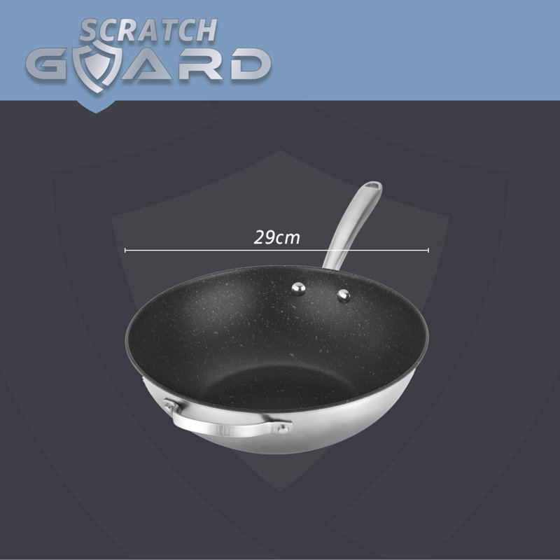 Prestige Scratch Guard Non Stick Stirfry Pan 29cm - Stainless Steel induction Stirfry Pan, Scratch Resistant, Suitable for All Hobs
