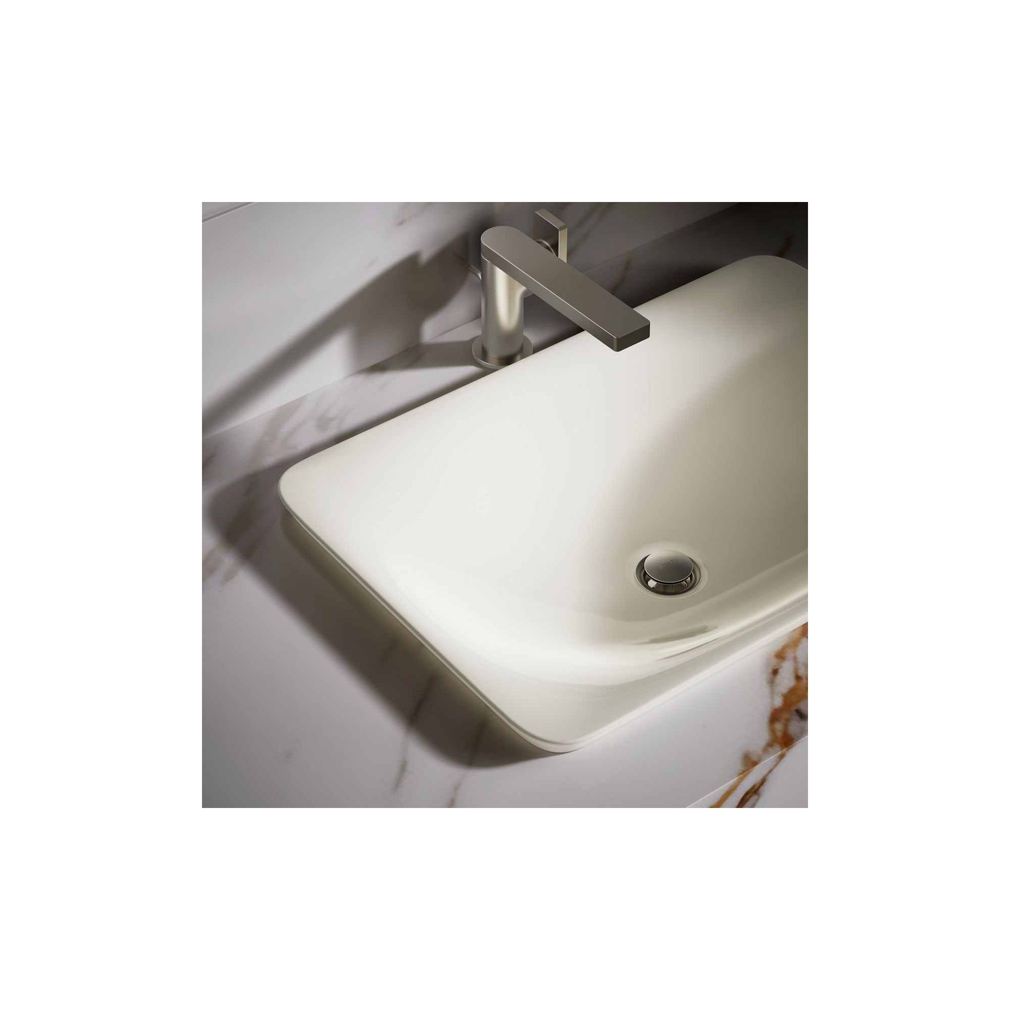 Carillon Ceramic Rectangular Drop-in Bathroom Sink, Biscuit