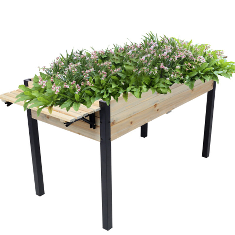Lit de jardin surélevé avec tablette de rangement pliante, H 29,5 po x l 62,5 po x P 23,6 po, Noir/naturel