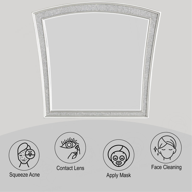 Exquisite Platinum-Finished Mirror With Sparkling Rhinestone Inlays And Expansive Viewing Area For Any Room