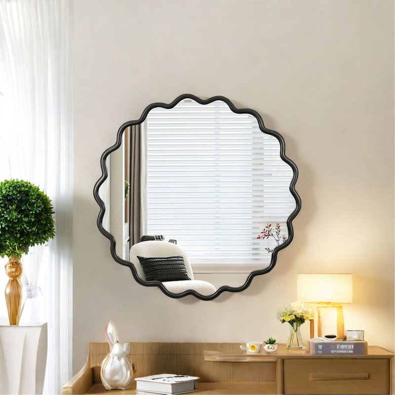 Miroir de salle de bain en bois massif, 35,6 po x 35,6 po, Noir