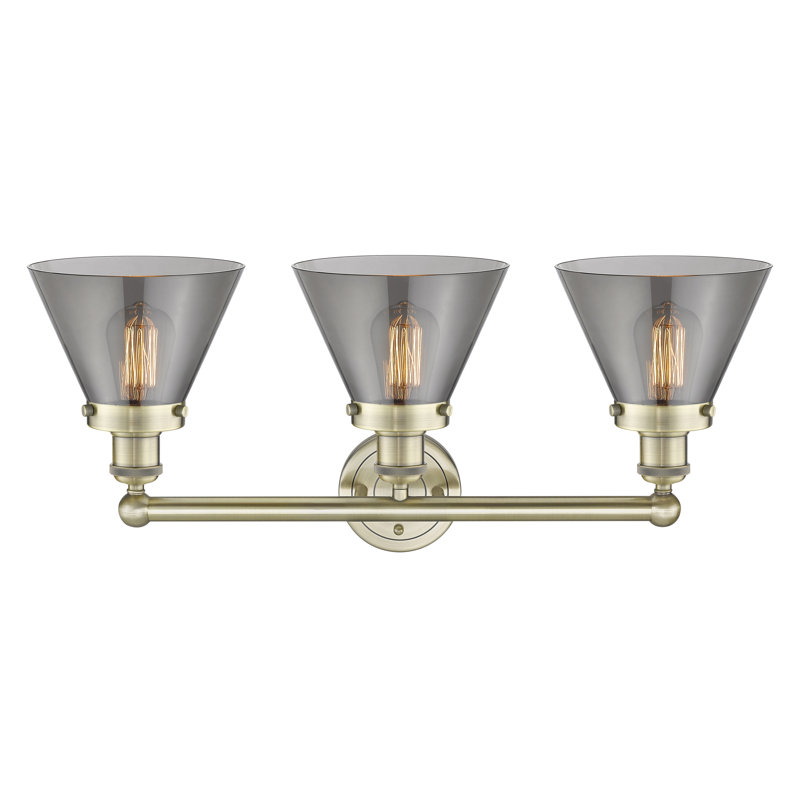 3 - Light Dimmable Vanity Light, Plated Smoke, Antique Brass