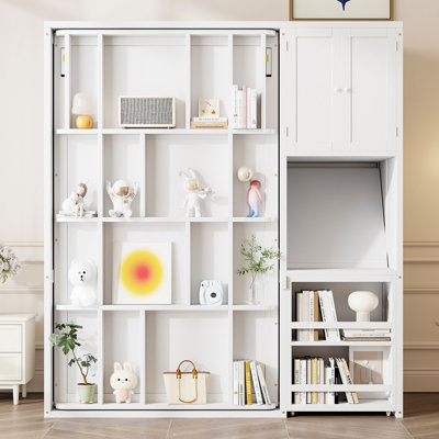 Lit escamotable avec bibliothèque, bureau extensible et rangement Nyxen