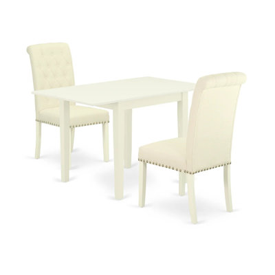 3 Piece Dining Set for Small Spaces Contains a Rectangle Dining Table with Dropleaf and 2 Light Beige Linen Fabric Parson Chairs, Linen White