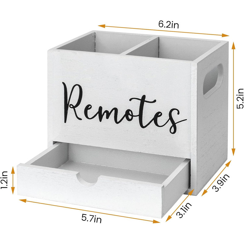 Support de télécommande en bois de style rustique, rangement de bureau avec tiroir pour table d'appoint de salon