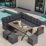 Ensemble de salle à manger d'extérieur en osier 7 pièces, ensemble de patio en rotin avec coussin