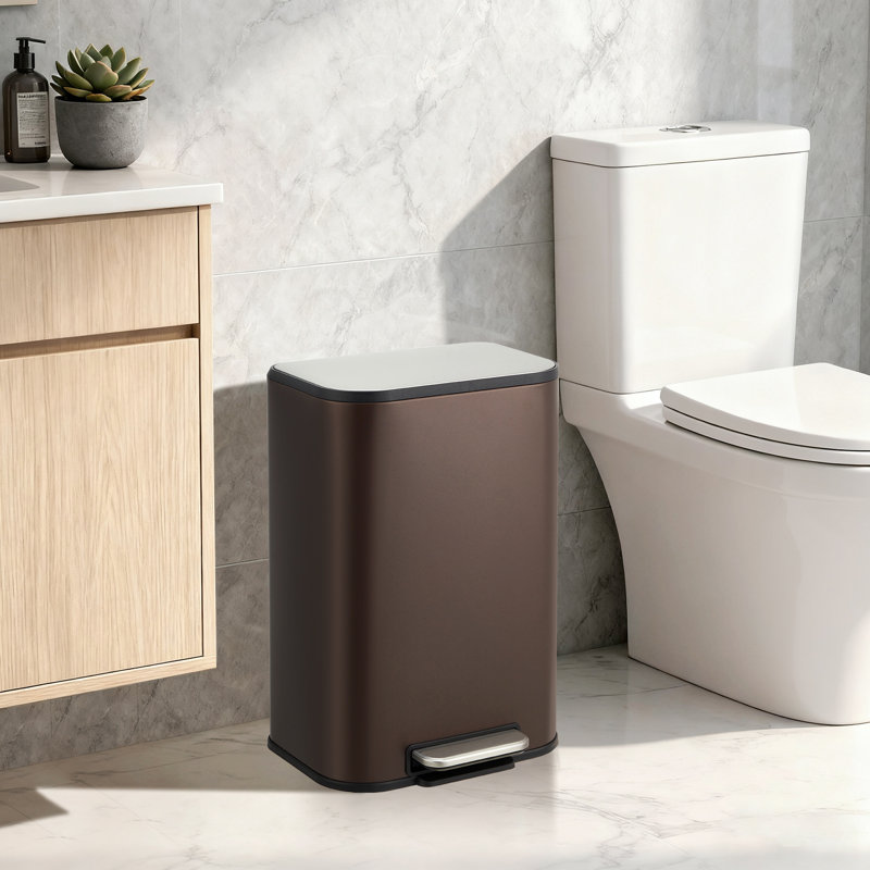 Poubelle de cuisine de 3,2 gallons (12 L), poubelle en acier inoxydable avec poubelle intérieure, poubelle avec couvercle à fermeture en douceur, poubelle rectangulaire pour salle de bain, cuisine, salon, brun