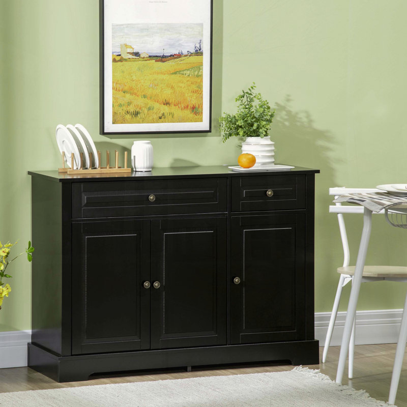 Sideboard Buffet Cabinet with Adjustable Shelves and Antique Metal Knobs, Black