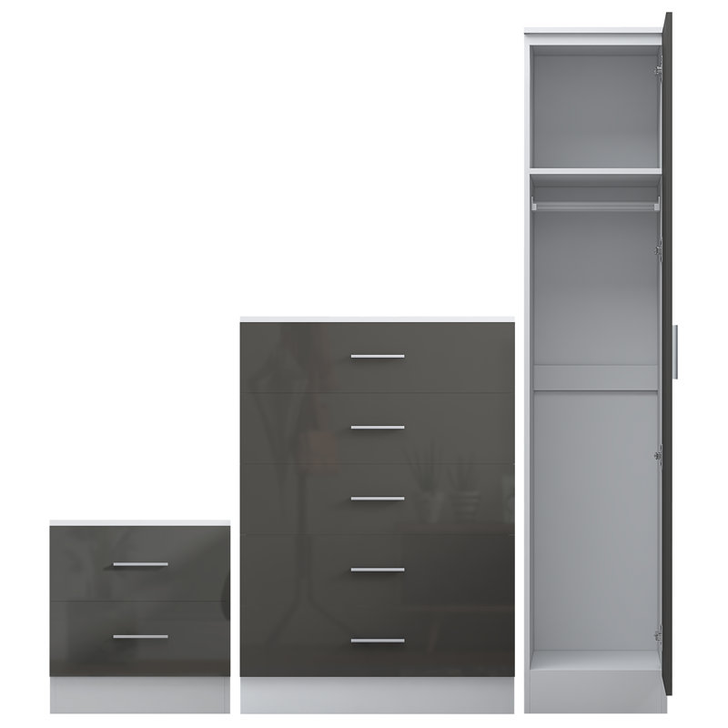 Eva Piece Bedroom Set, Grey Gloss / Matt White