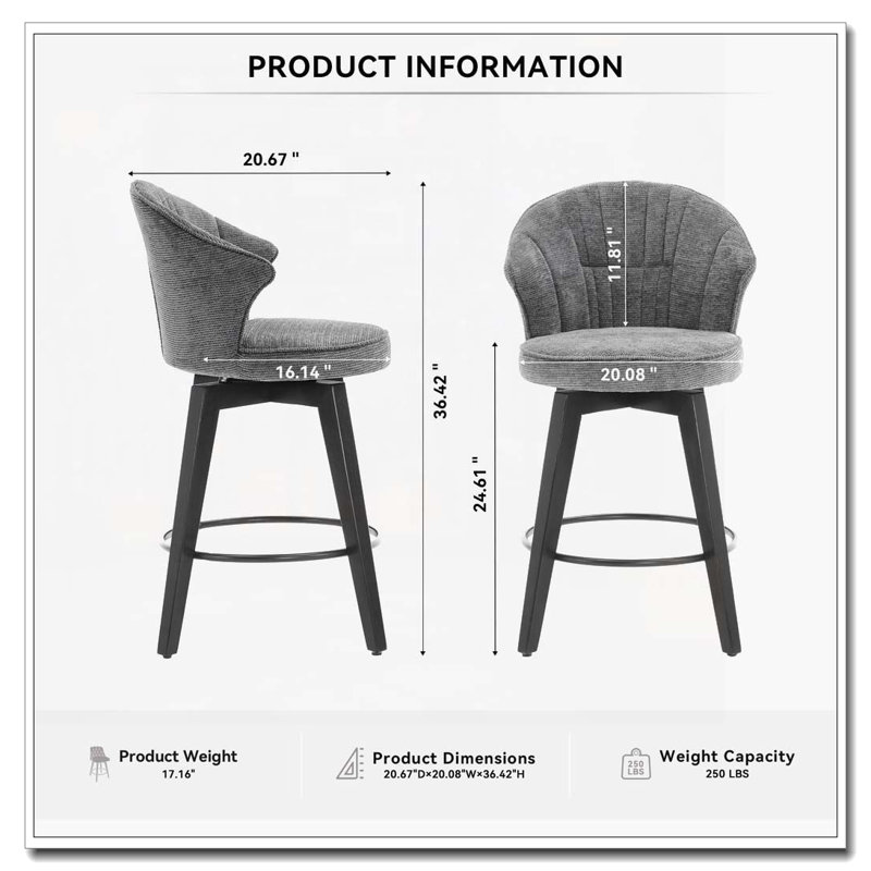 Tabouret de bar en chenille, Gris