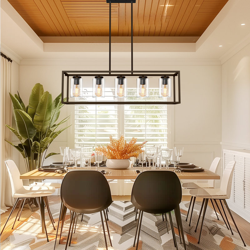 Saramarie 5 - Light Matte Black Kitchen Island Pendant with Clear Glass Shade