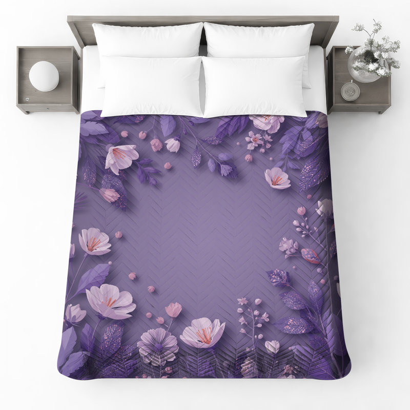 Couvre-lit matelassé à bordure mauve à motif floral toutes tailles, Double