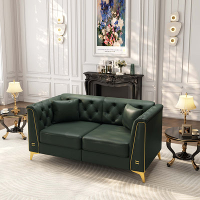 Canapé Chesterfield modulaire en similicuir avec capitonnage à boutons et pieds en métal