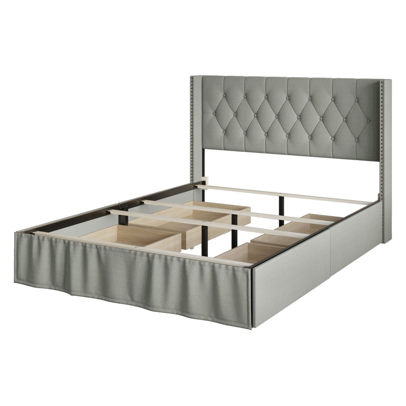Javionte Upholstered Wingback Storage Bed, Gray, Full