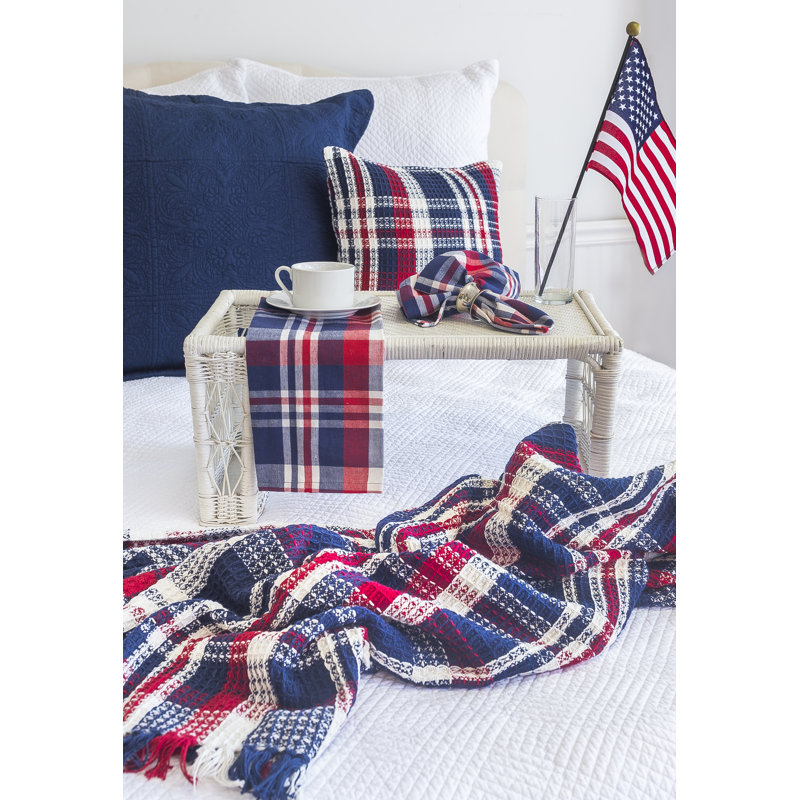 Patriotic Red White and Blue Cotton Plaid Throw Blanket